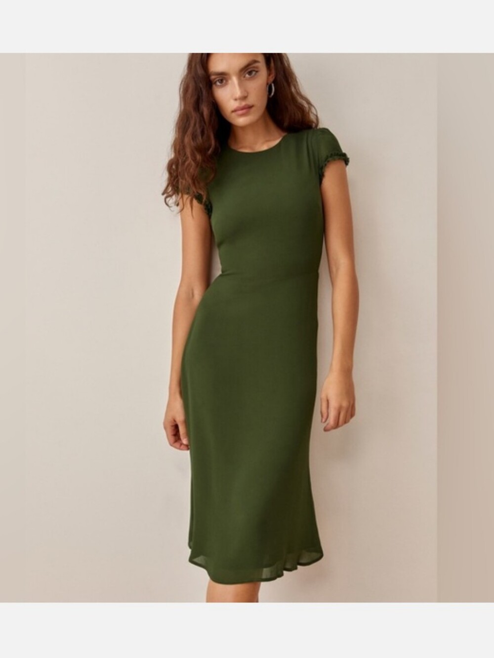 Reformation Ismena Midi Dress Fern Green Short Sleeve Size 6